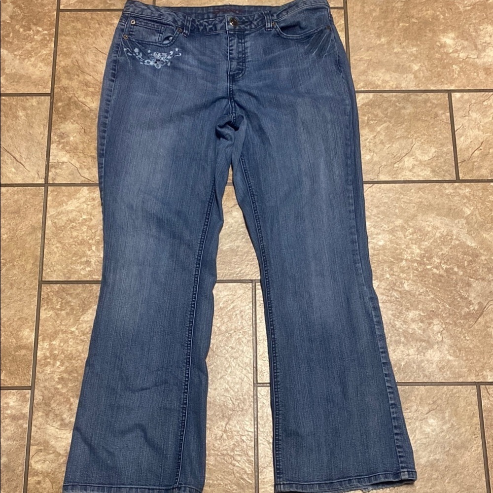 Vintage Gitano Size 14 Blue Wide Leg Jeans Classic Retro Timeless Embellished
